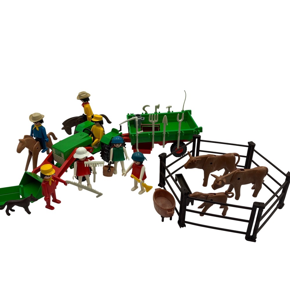 Vintage 1974 Playmobil Farmer Super Deluxe Set 1504 Geobra Tractor Figures Cow